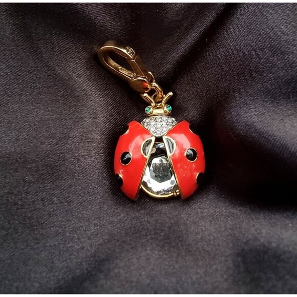 Juicy Courture Signed Red Enamel Ladybug Crown Crystal Inside Pendant - Picture 1 of 5